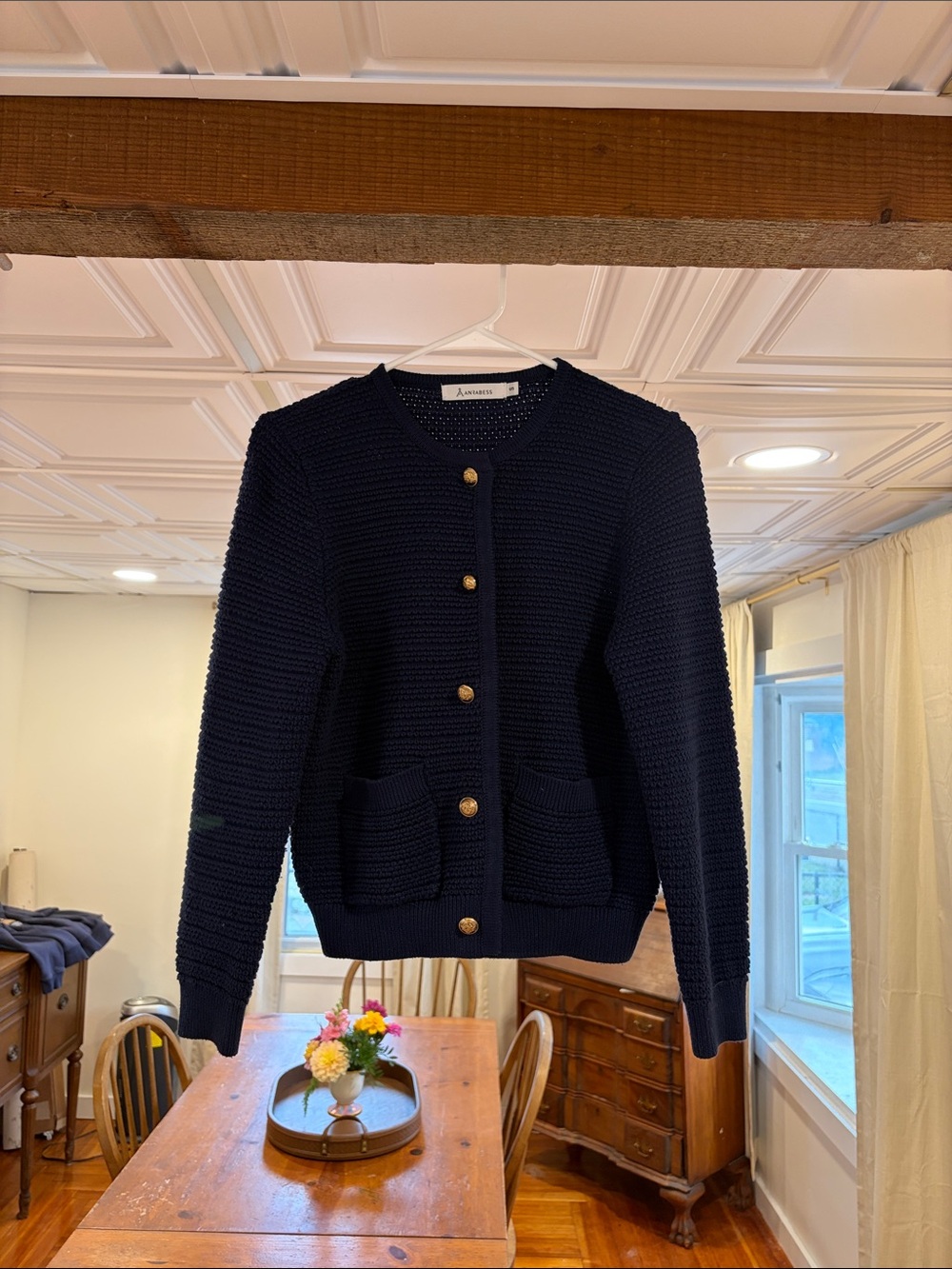 Classic Navy Knit Cardigan with Gold Buttons